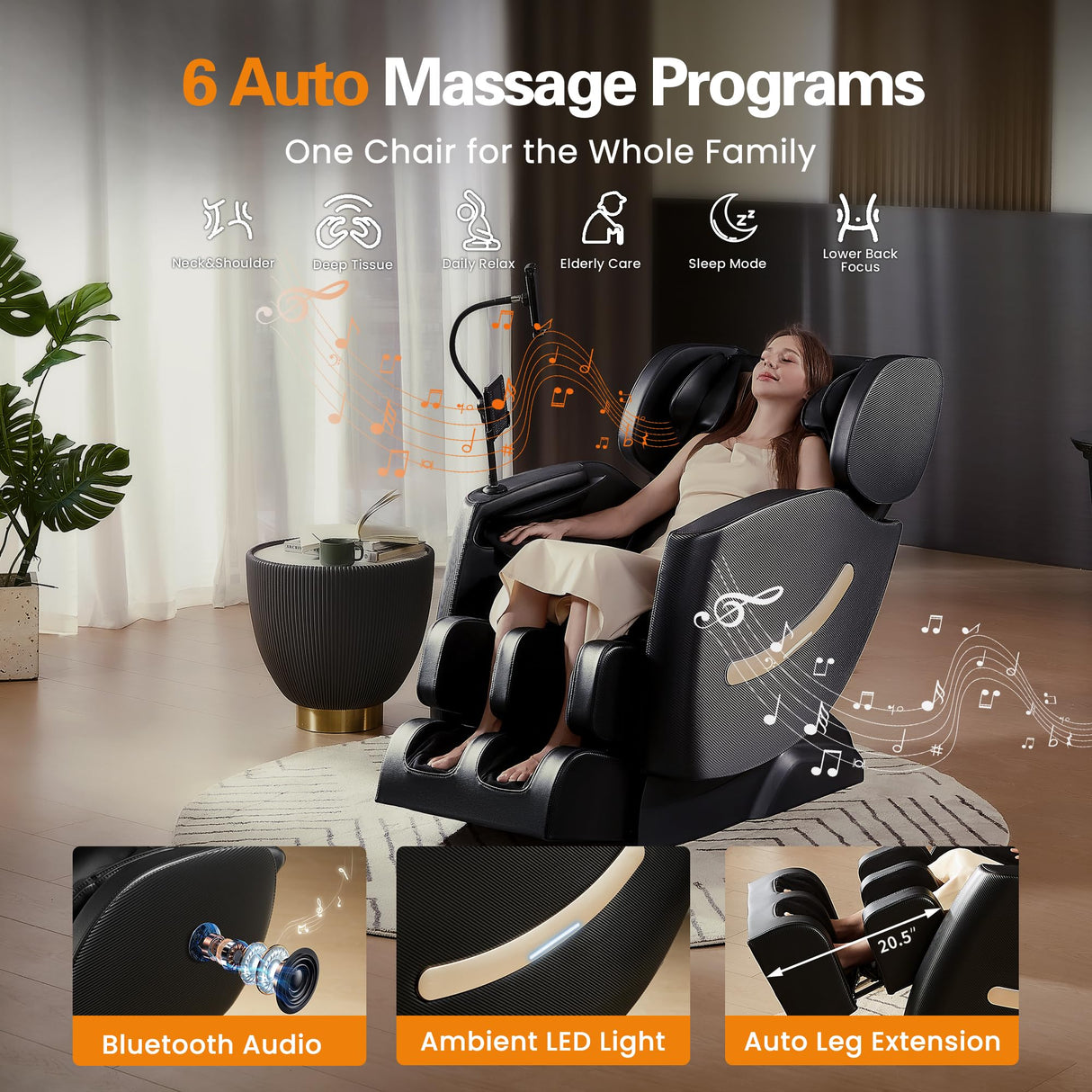 LetvbRFxy 2025 Massage Chair Full Body, Zero Gravity Shiatsu Massage Recliner Chair, 10 Fixed Rollers, Airbags, Heating, Auto Mode, Touch Screen Controller, Nightlights for Living Room, Bedroom(Black) LetvbRFxy