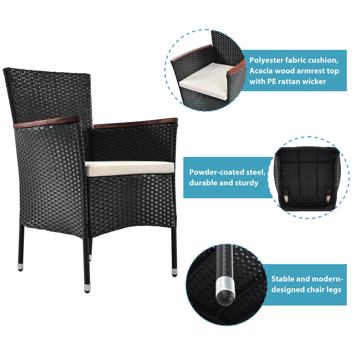 Brabrety 7-Piece Outdoor Patio Dining Set, Garden PE Rattan Wicker Dining Table and Chairs Set, Acacia Wood Tabletop, Stackable Armrest Chairs with Cushions (Reddish-Brown ~009) Brabrety