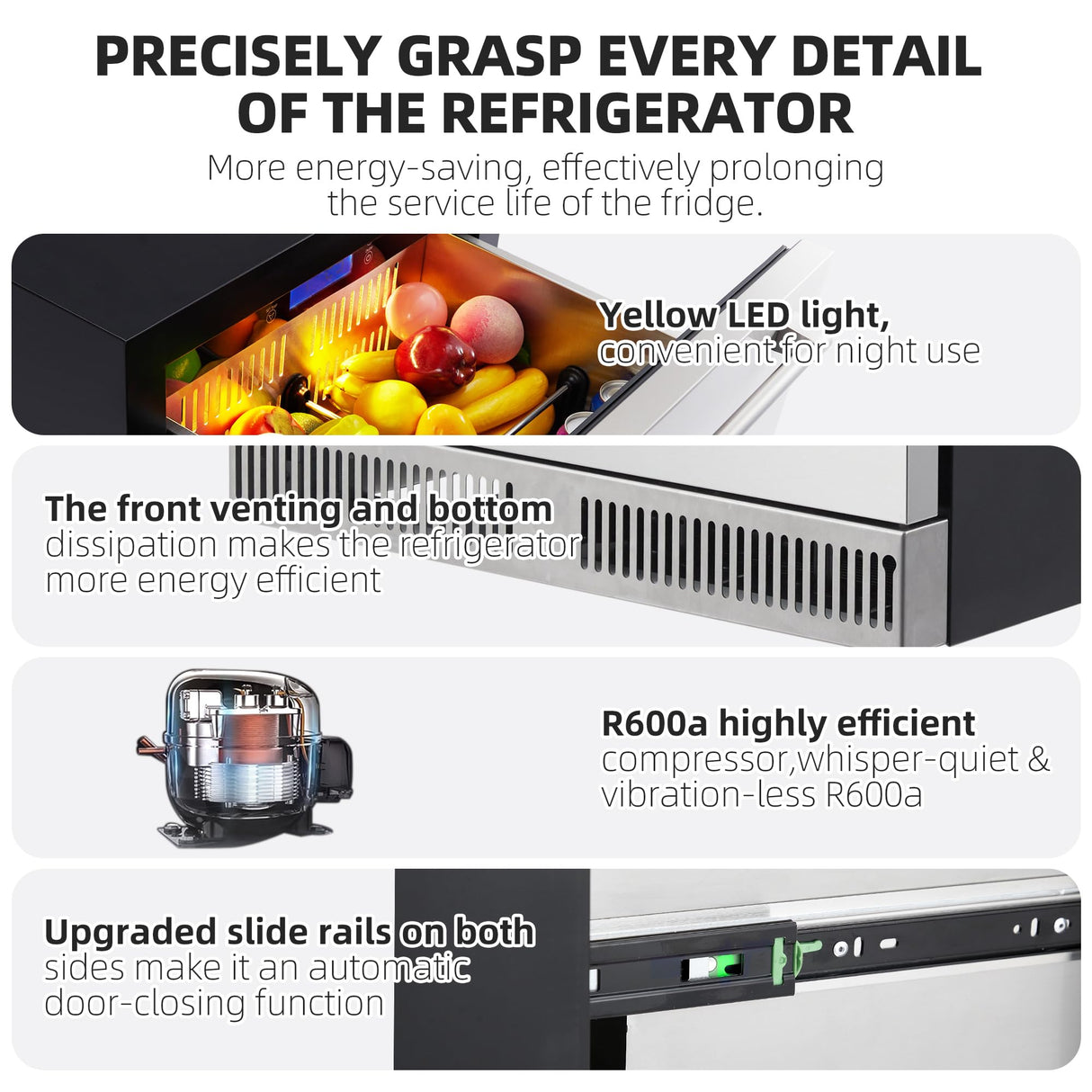 Garvee 24 Inch Outdoor Drawer Fridge, Counter Double Drawer Beverage Refrigerator, 5.2 Cu.Ft. Weather Proof Stainless Steel Built-in Fridge for Residential Commercial Use Black Garvee