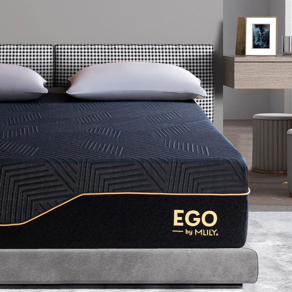 EGOHOME 14 Inch King Mattress, Copper Gel Memory Foam Mattress for Pain Relief, Therapeutic Mattress in a Box, CertiPUR-US Certified, Fiberglass Free Medium Mattress, Black MLILY