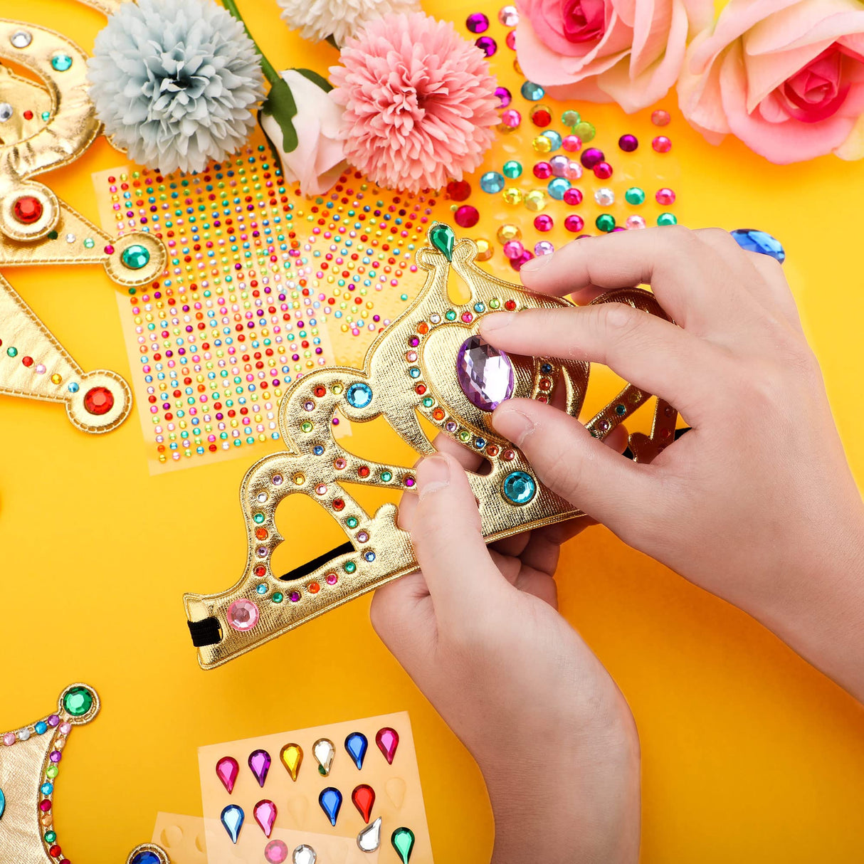 12 Pieces Foam Princess Tiaras Crown 928 Pieces Gem Stickers 12 Gem Rings Craft Making Kits Birthday Party Favors MTLEE