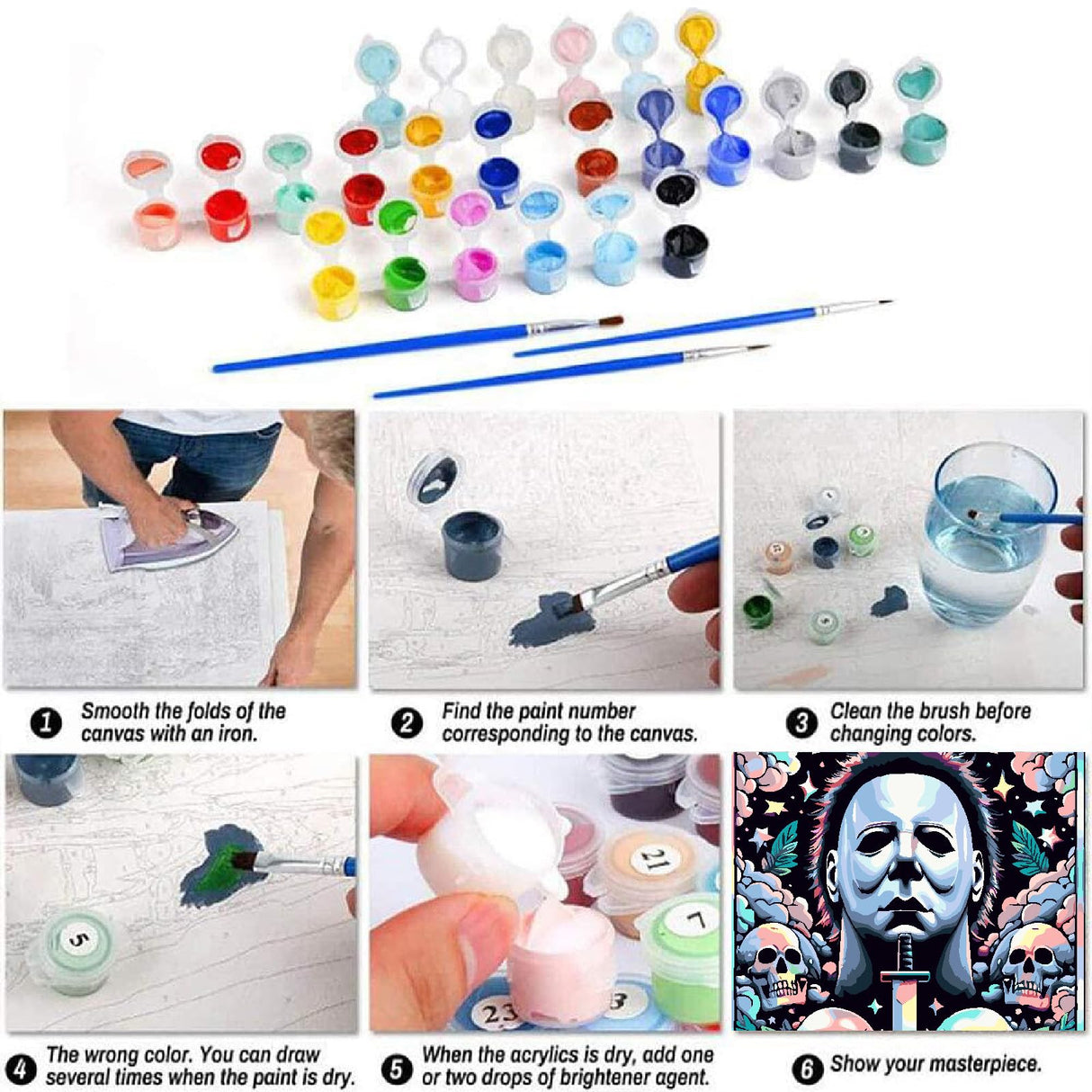 6 Packs Halloween Paint by Number Kits for Adults, Horror Movie Adult's Painting by Numbers on Canvas, Easy Acrylic DIY Oil Painting on Canvas, Home Wall Decor(12x16in No Frame) Clendo