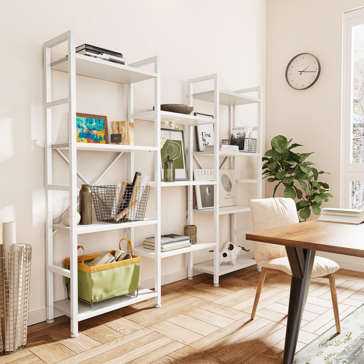 SUPERJARE Triple 4 Tier Bookshelf, Bookcase with 11 Open Display Shelves, Wide Book Shelf Book Case for Home & Office, White SUPERJARE