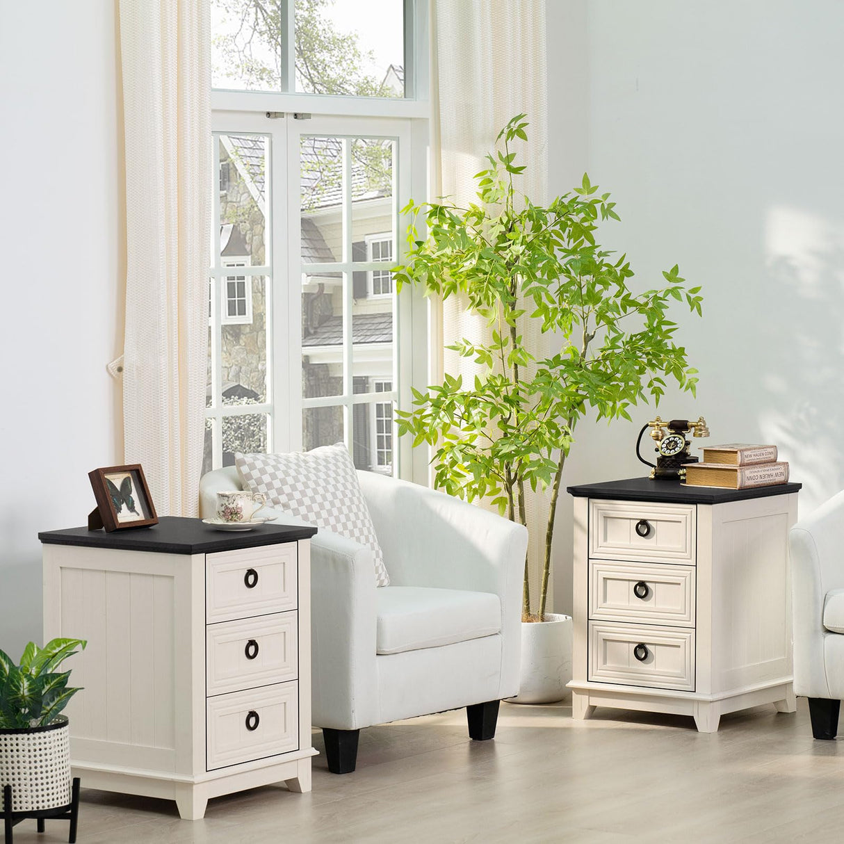 Joaxswe Farmhouse Dresser and Nightstand Sets 3 Piece, Nightstands Set of 2 and 6 Drawers Dresser for Bedroom, 58" Wide Dresser and 18" Inch Night Stand Set for Bedroom, Living Room, Hallway Joaxswe