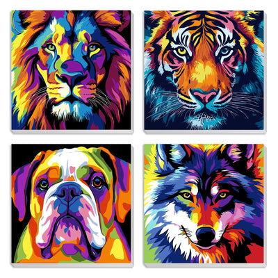 MXJSUA 4 Pack Colorful Animals Paint by Numbers Kit with Framed Canvas for Ages 6-12 Kids, Paint by Numbers Kits for Children Beginners, Acrylic Oil Painting for Home Wall Decor Gift (8x8 inch)