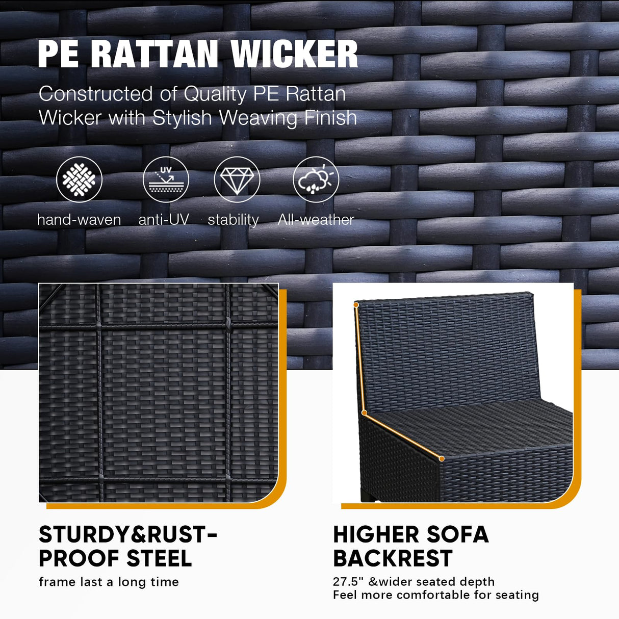 JOYURE 6PCS Patio Furniture Set Outdoor Wicker All-Weather Sectional Conversation Sofa Rattan Patio Seating with Cushion and Glass Table for Porch Poolside,Beige JOYURE