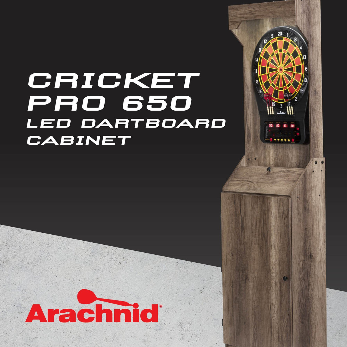 Arachnid E650 Free Standing Dartboard Cabinet Set, Rustic (E650FSRT-BK2) Arachnid
