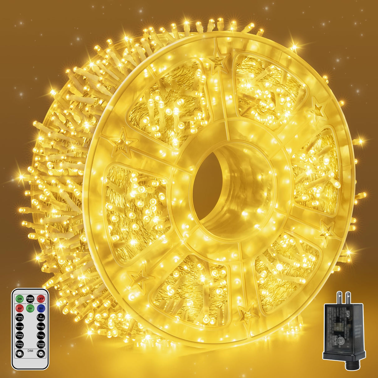 Guhope Christmas Lights 1200LED 196FT, Waterproof Outdoor String Lights with Remote and Timer, 8 Modes Dimmable Fairy Lights for Indoor Outdoor Wedding Party Holiday Decorations (Warm White) Guhope