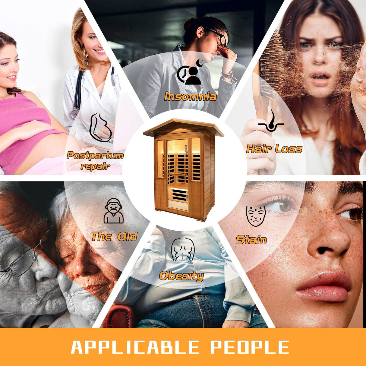 OUTEXER Outdoor Sauna 2 Person Sauna Infrared Saunas Dry Sauna Room Red Cedar and Canadian Hemlock Wood Wooden Sauna Spa 1800W APP Control 7 Color Light 48.8 * 37 * 87.4inch OUTEXER