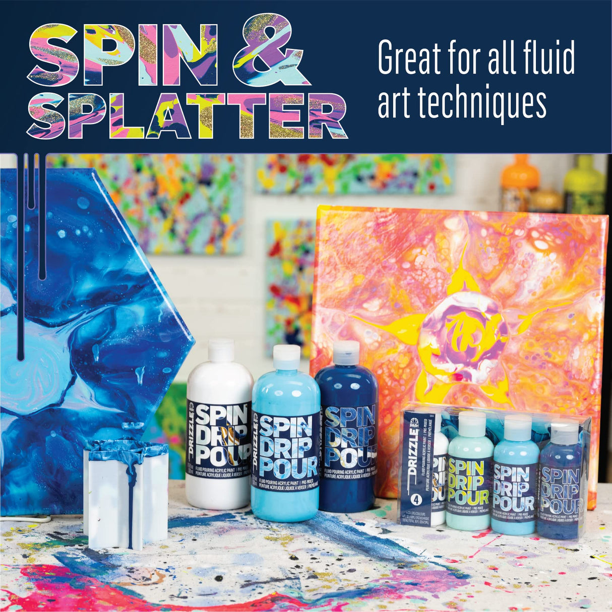 FolkArt, Surf's Drizzle Pre-Mixed Acrylic Set, Set of 4 Premium High Gloss Finish Fluid Pouring Paints Perfect for Indoor & Outdoor Arts and Crafts Projects, 50414 FolkArt