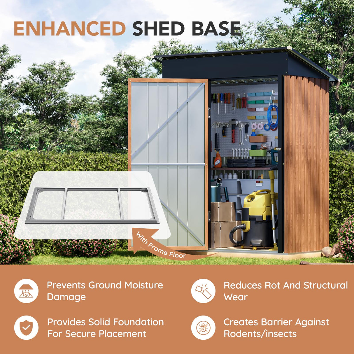 5x3 Ft Storage Shed, Outdoor Metal Shed with Floor Base& Lock, Small Lean to Shed, Compact Vertical Outside Bike Tiny House for Garden, Backyard, Patio, Tool Florise