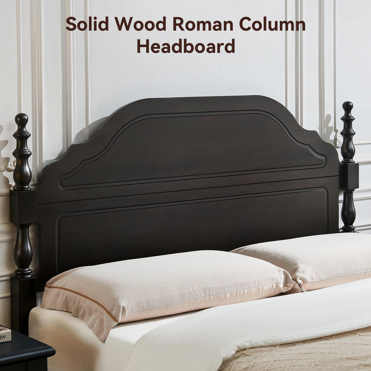 BedsPick Solid Wood Bed Frame Queen Size, Wooden Retro Style Queen Bed Frame with Headboard and Footboard, Heavy Duty Bed Frame with 12 Wood Slats Support,No Box Spring Needed,Noiseless, Dark Brown BedsPick