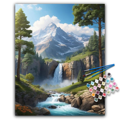 Offito Paint by Numbers Kit for Adults- Waterfall Landscape Adult Paint by Number Kits on Canvas for Beginners, Mountain Scenery DIY Acrylic Oil Number Painting Kits for Home Decor Gift 16"x20"