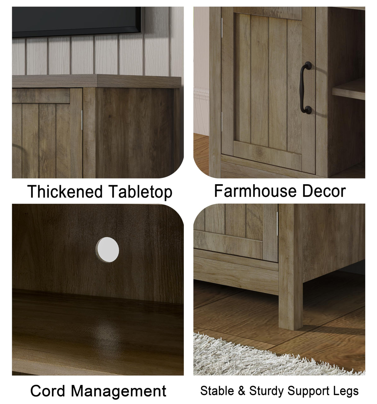 ChooChoo Farmhouse TV Stand, Wood Grooved Door Entertainment Center with Storage Cabinets and Open Shelves, Rustic Media Console up to 55 inches for Living Room, Bedroom, Grey Wash ChooChoo