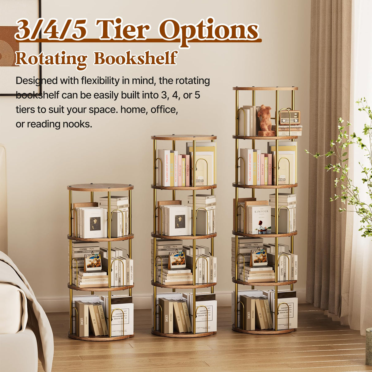 neatevday 5 Tier Rotating Bookshelf, 360° Display Rotating Bookshelf Tower, Tall Spinning Book Shelf, Space Saving Floor Standing Spinning Bookcase for Living Room, Bedroom, Office neatevday