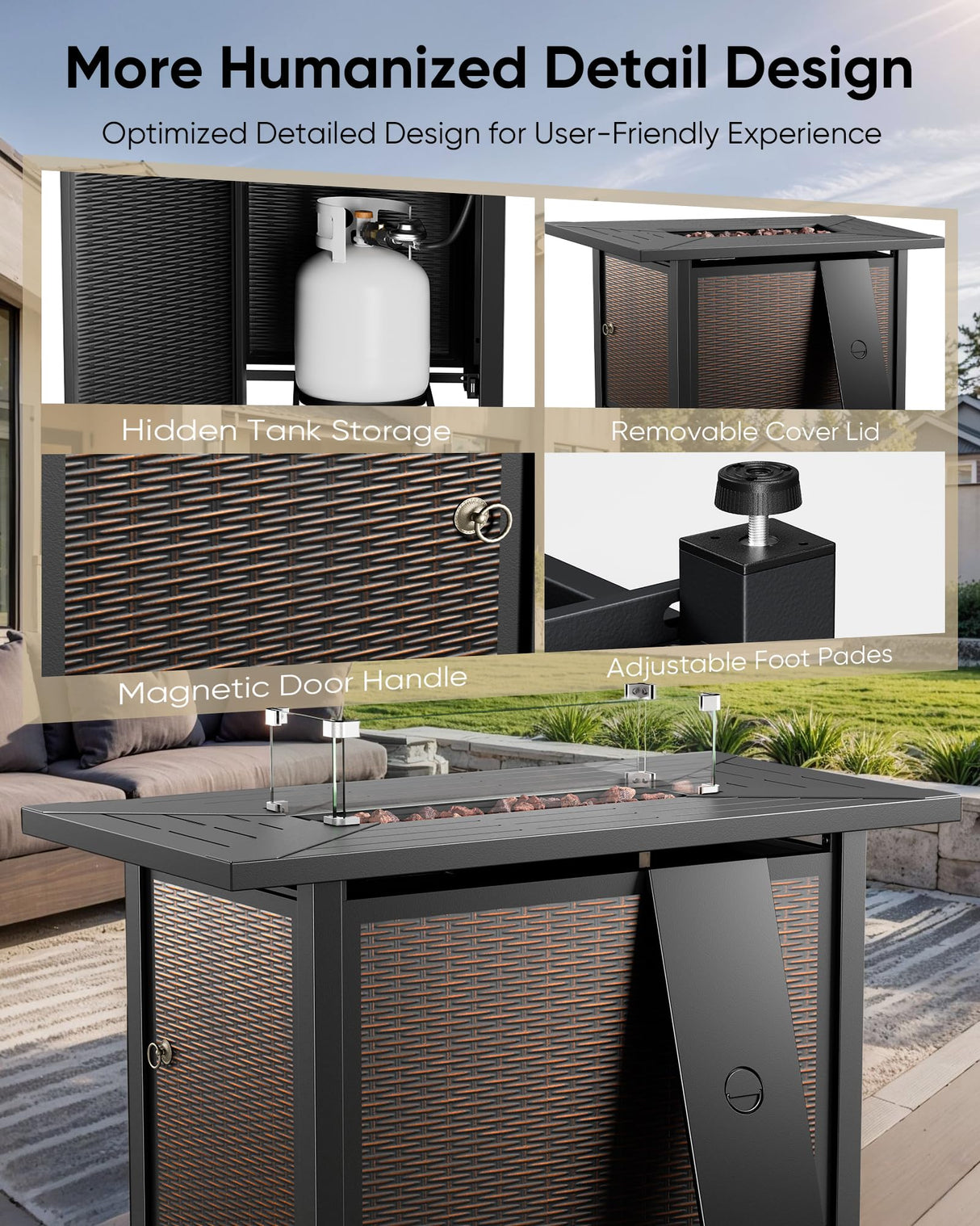 HUMMUH 5-Piece Patio Furniture Set with Fire Pit,Wicker Outdoor Swivel Rocker Chairs Patio Sofa for Backyard,Poolside,Deck HUMMUH