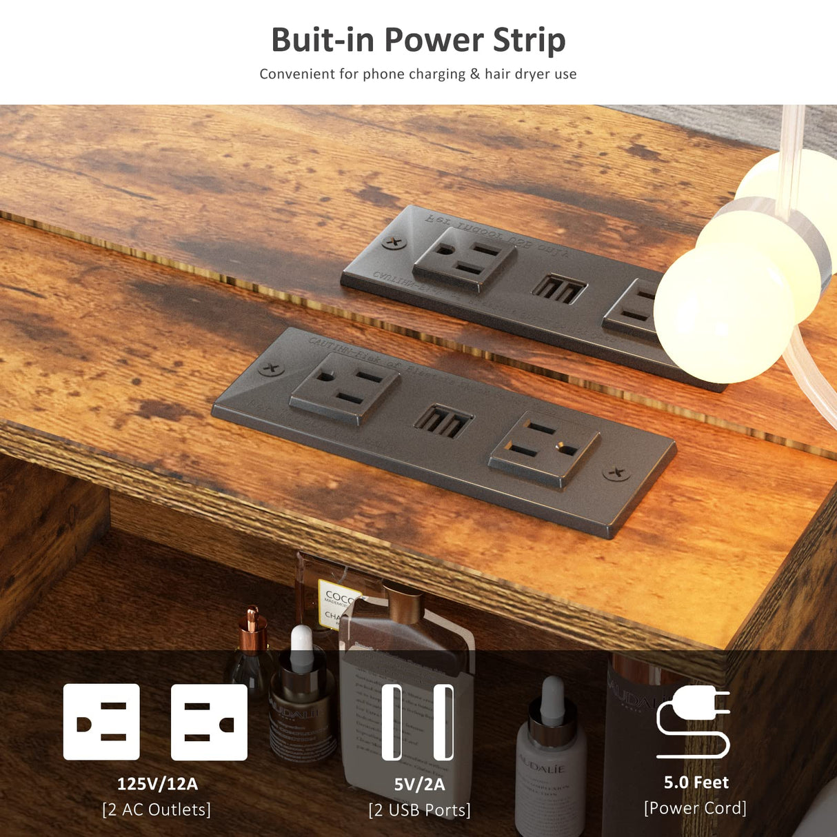 Vabches Makeup Vanity with Lighted Mirror & Power Outlet, White Vanity Set Vanity Desk, Clearance Makeup Vanity 3 Lighting Colors, Brightness Vabches