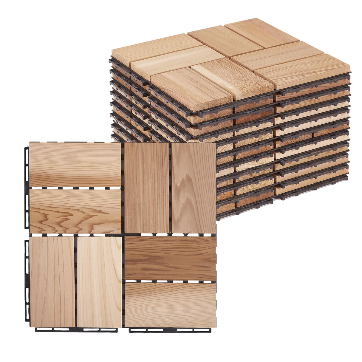 bingaai 10 Pcs Cedar Wood Interlocking Deck Tiles 12" x 12", Cedar Sauna Floor Mat Natural Finish, Wooden Floor Tiles for Balcony, Backyard, Sauna, Patio, Spa Floors, Indoor and Outdoor Use (Style B) bingaai
