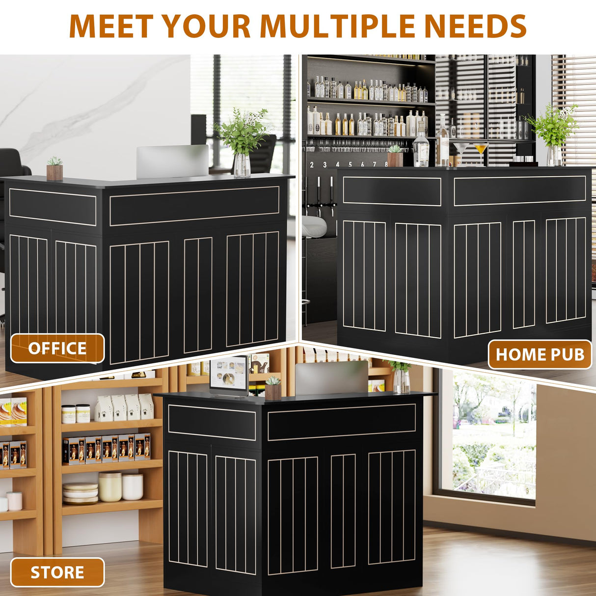 Reception Desk with Storage Shelves and Drawer, L-Shaped Modern Front Desk with Power Outlet, Reception Counter Table for Checkout, Lobby, Beauty Salon GatherHome