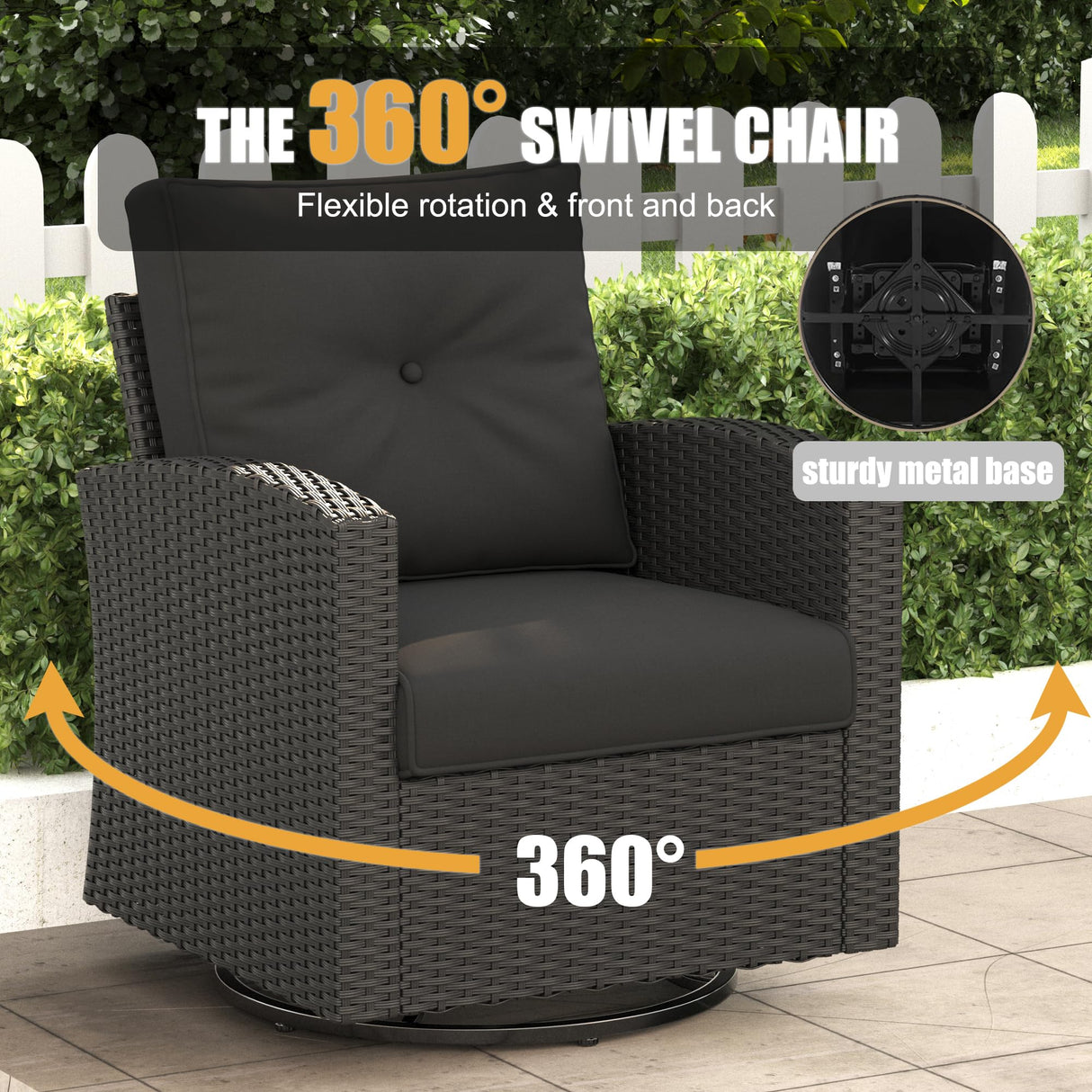 LayinSun 13 Pieces Patio Furniture Set with Fire Pit Table, Black Rattan Modular Sectional Outdoor Conversation Sofa Set, Swivel Rocking Chairs Set LayinSun