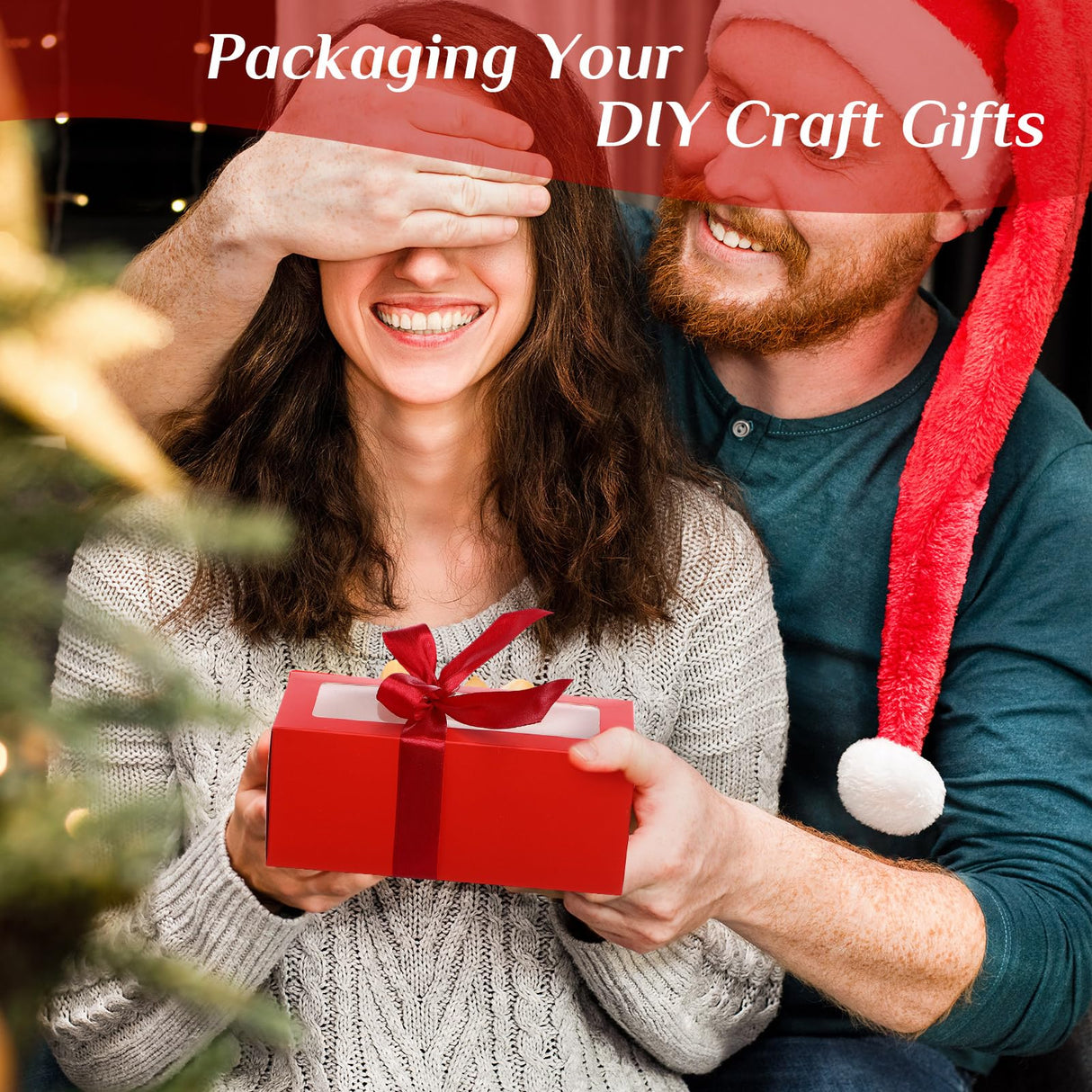 Honoson 24 Pcs Gift Boxes with Ribbon for Sublimation Glass Exhibition Boxes Transparent Gift Box for 12oz 16oz 20oz Drinking Glasses Jars Sublimation Glass Can Blanks Tumbler Gift Box(Red) Honoson