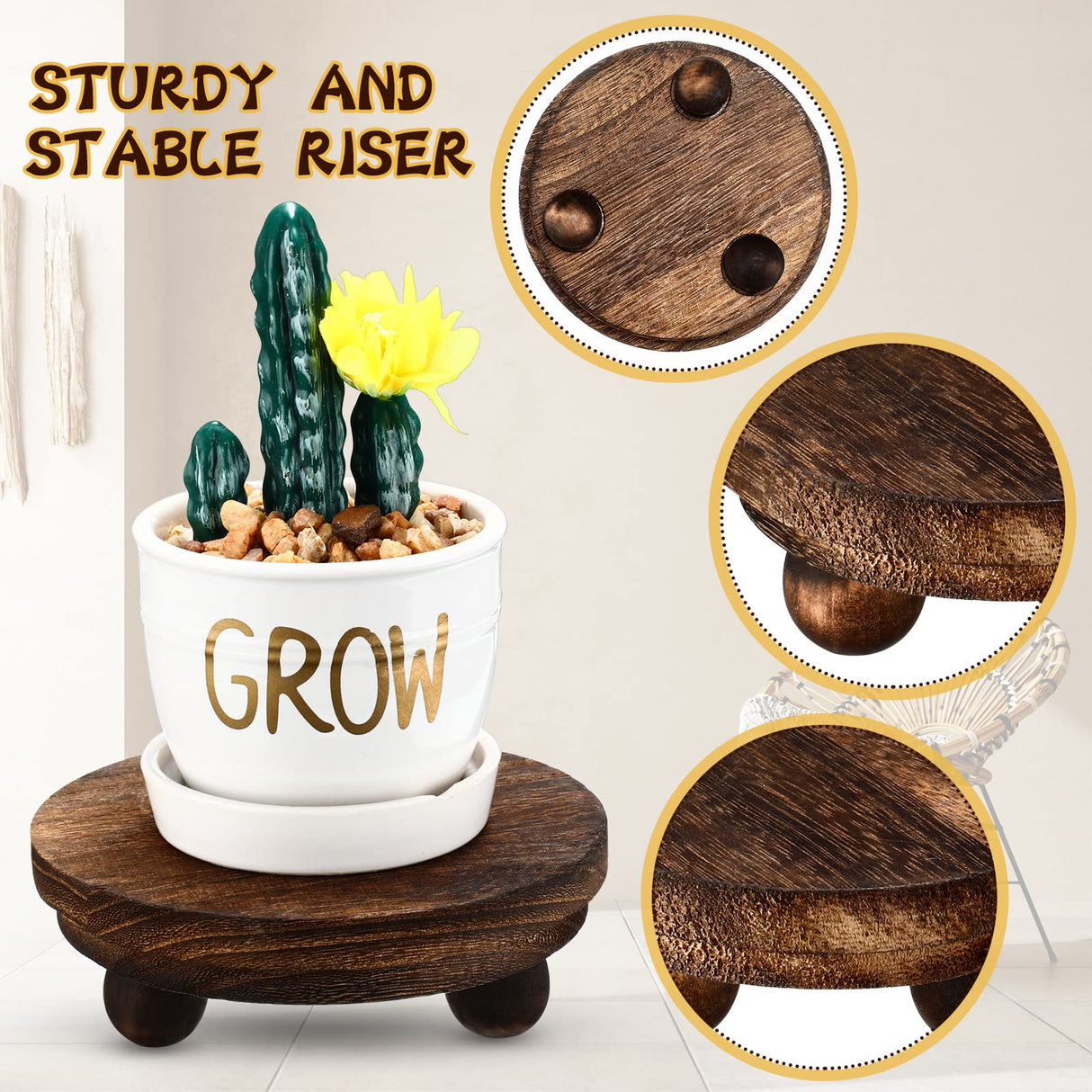 3 Pieces Wood Risers for Decor Wood Pedestal Mini Riser Stand Round Wooden Riser Rustic Farmhouse Riser for Decor Tiered Tray Decor Riser for Home Kitchen (Brown, 5/4/3 Inch) Amyhill