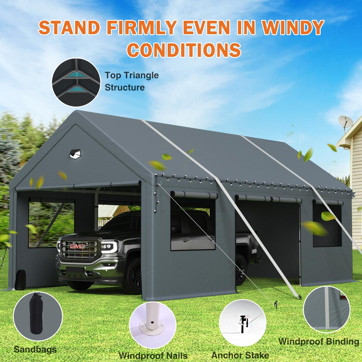 Carports 20X20 Heavy Duty,2 Car Carport with Side Doors,Extra Large Outdoor Carport Canopy,Portable Car Port Garage All Weather Sannwsg