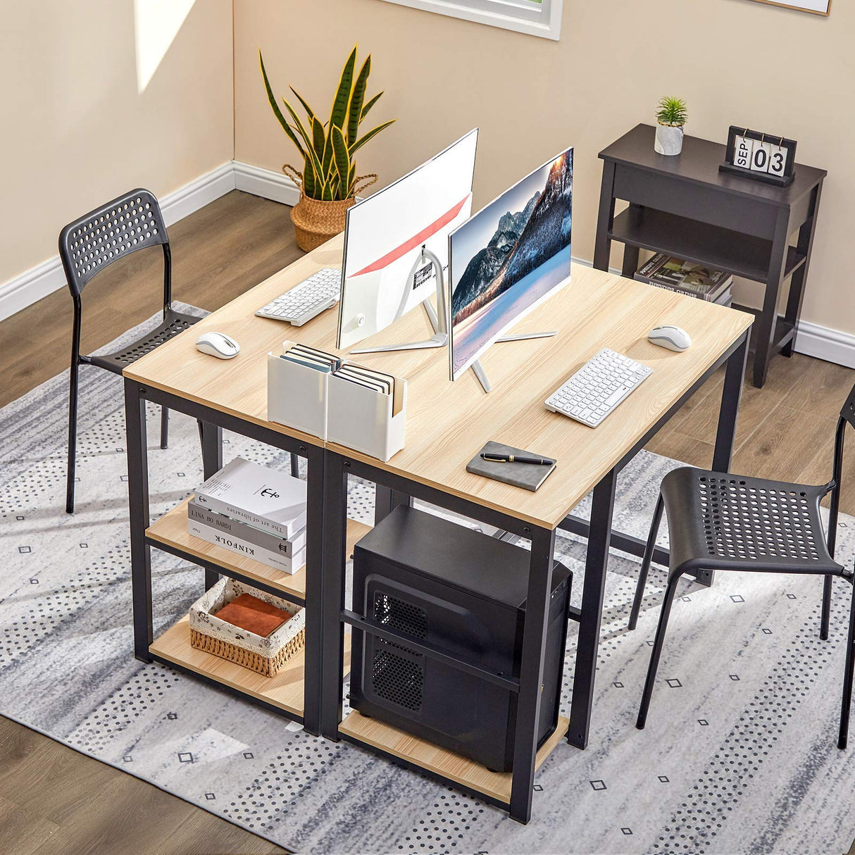 SINPAID Computer Desk 40 inches with 2-Tier Shelves Sturdy Home Office Desk with Large Storage Space Modern Gaming Desk Study Writing Laptop Table, OAK SINPAID