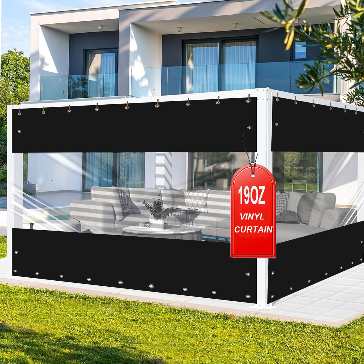 FoundGo 8'H x 7'W Vinyl Curtains for Patio 19oz, Outdoor Clear Vinyl Patio Enclosure,Heavy Duty Clear Tarp Waterproof Vinyl Tarps with Grommets for Pergola, Balcony,Porch,Gazebos,-4℉ Cold Resistant FoundGo