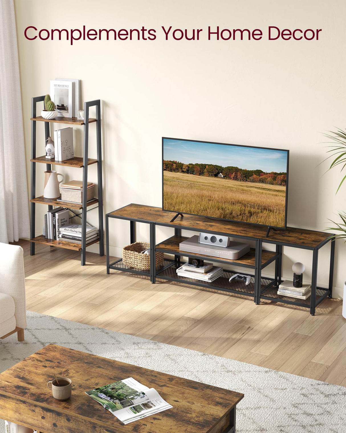 VASAGLE Modern TV Stand for TVs up to 75 Inches, 3-Tier Entertainment Center, Industrial TV Console Table with Open Storage Shelves, for Living Room, Bedroom, Rustic Brown and Black ULTV098B01 VASAGLE
