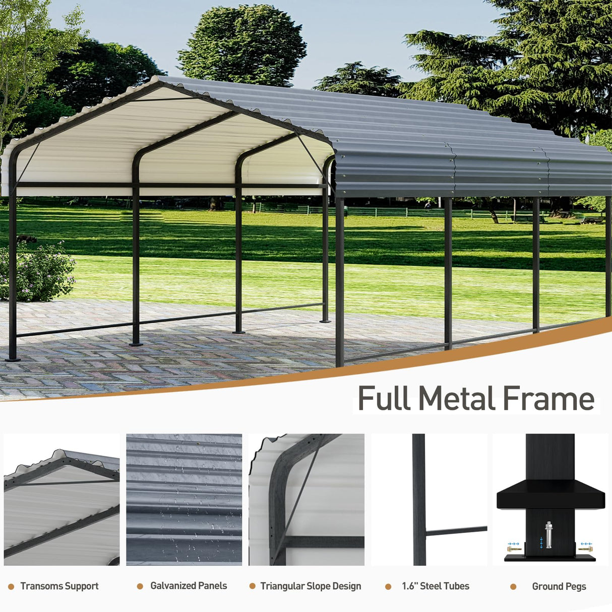 COSIEST 10'x20' Carport with Galvanized Steel Roof, Heavy Duty Metal Carport Canopy, Outdoor Garage Car Shelter Shade for Car, Boats and Truck COSIEST