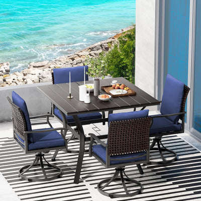 LEVELEVE 5 Piece Outdoor Patio Dining Set with 4 Swivel Dining Chairs & 1 Large Square Dining Table,Bistro Furniture Set for Lawn, Garden, Deck, Backyard and Porch