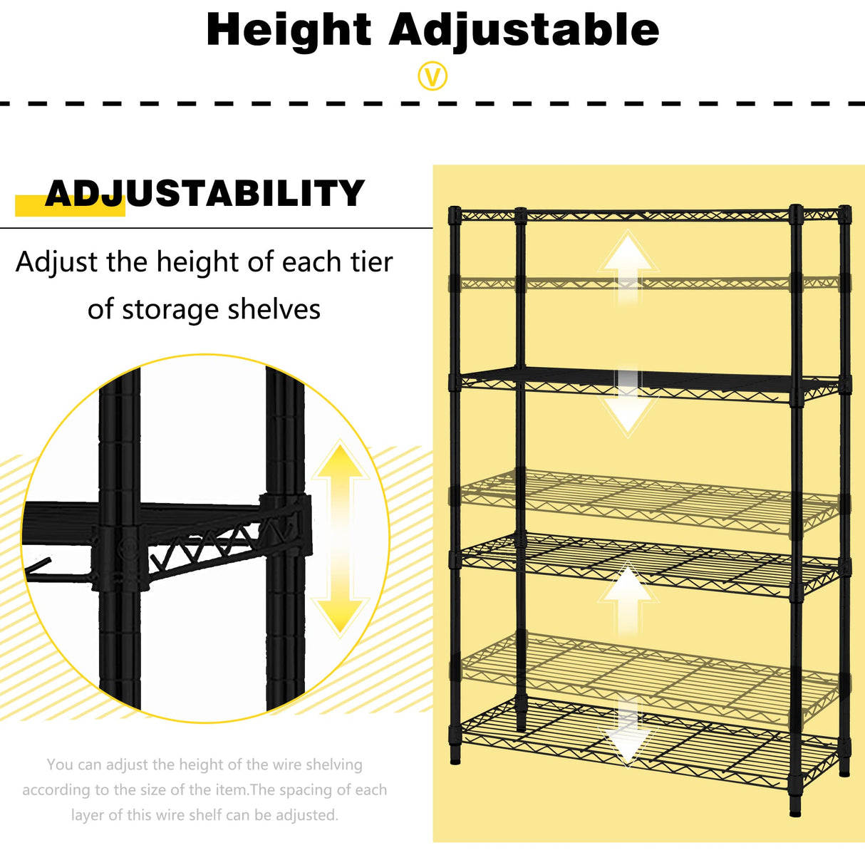 Vnewone 4-Tier Storage Shelves Large Wire Shelving Unit NSF Metal Garage Shelving 54”x36”x14” 1000 LBS Capacity Heavy Duty Height Adjustable Commercial Grade Utility Steel Rack with Wheels,Black Vnewone