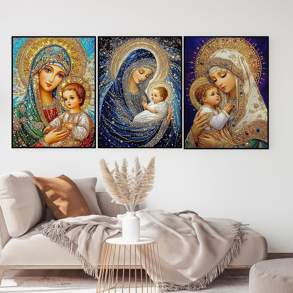 CHWGLFGG 5D Diamond Art Kits for Adults Beginners, 3 Pack Virgin Mary Diamond Painting Kits, DIY Full Round Drill Paint by Diamonds Dot Gem Art for Adults, Home Wall Decor 12x 16 Inch CHWGLFGG