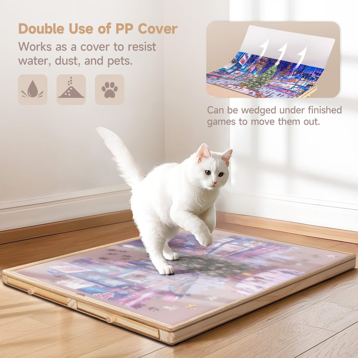 Tektalk Jigsaw Puzzle Table with Integrated Adjustable Stand/Bracket and Removable Cover, 3-Tilting-Angle Wooden Plateau Portable Puzzle Board with 4 Sorting Drawers, for Up to 1000 Pieces Tektalk