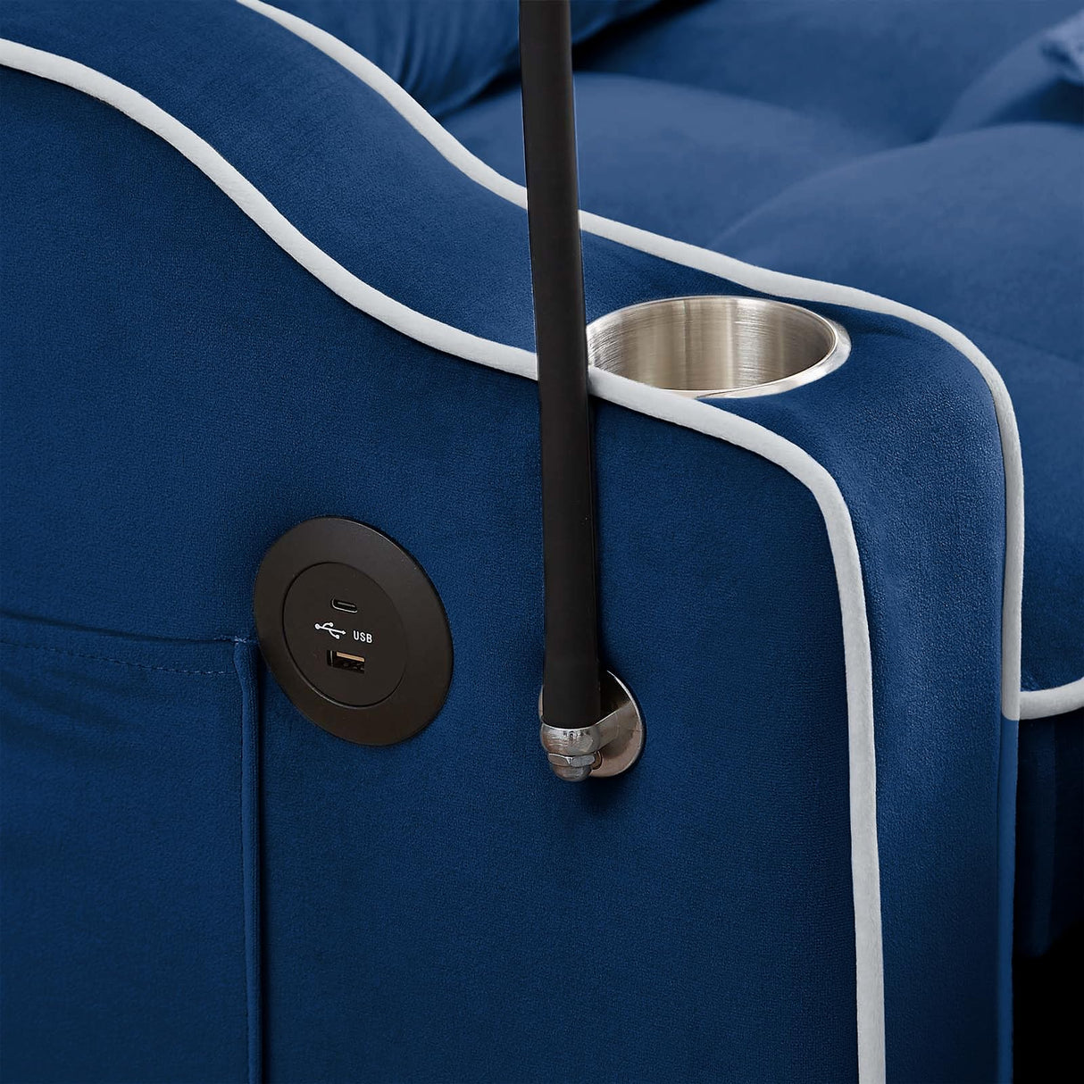 JEEOEHY 3 in 1 Convertible Sleeper Sofa Bed,Velvet Pull Out Couch Bed w USB&Type C Port,Comfy Futon Loveseat w Adjustable Backrest&Phone Stand&Cup Holder for Living Room Apartment Small Space(Blue) JEEOHEY