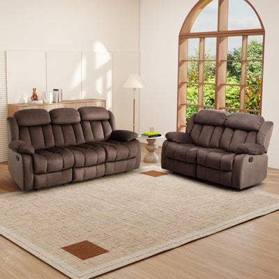 INZOY Manual Reclining Sofa Set, Included Wall-Hugger 2 Seat Recliner Loveseat and Wall-Hugger 3 Seat Recliner Sofa Coach, Modern 3 Reclining Sofa Couch for Living Room Furniture, Brown, 2+3