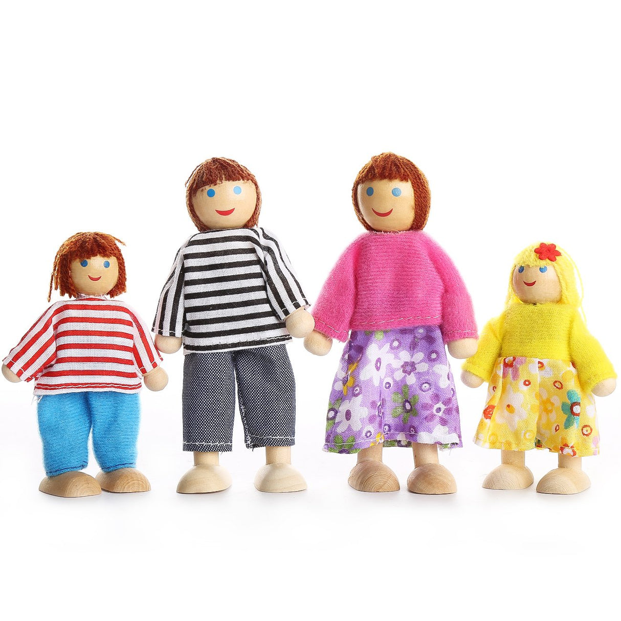 PUCKWAY Lovely Happy Family Dolls Playset Wooden Figures Set of 7 People with Dog for Kids Children Toddlers Dollhouse Pretend Gift PUCKWAY