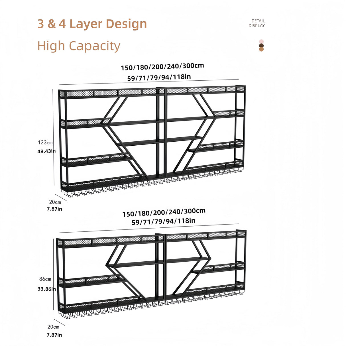 HFTUW Modern Wall Mounted Wine Rack w/LED Light, Metal Wall Bar Shelves Wall Mounted w/Glass Holder, Large Liquor Shelf for Liquor Bottles for Home Bar & Dining Room(Black-Yellow Led, 59in/150cm) HFTUW