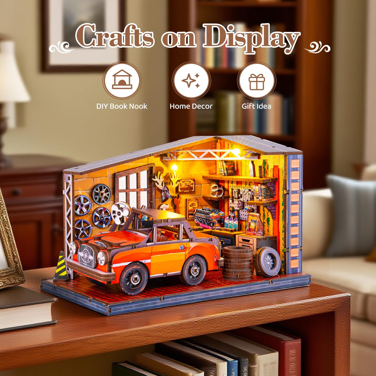 DIY Miniature House Kit Garage Workshop, Miniature Dollhouse Kit with LED, Tiny House Wooden Model Kits for Adults Teens, Mini Houses Building Kits Crafts for Adults, Gifts for Family Friends JoySpark Toys