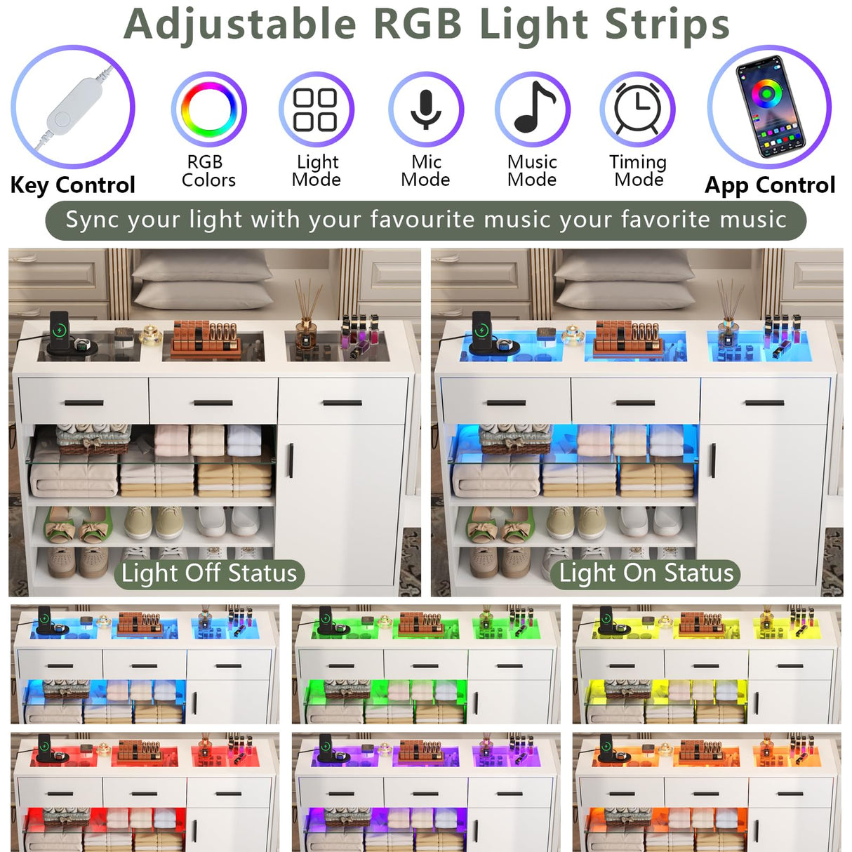 Wardrobe Armoire Closet with Charging & LED Light,Walk-in Closet Island Dresser with Glass Showcase,3 Drawers & Doors, Modern Storage Display Cabinet with Bench for Bedroom,Fitting Room & Shops๏ผWhite๏ผ Gyfimoie