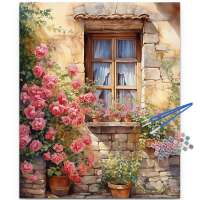 JUJUHOOD Windows Roses Paint by Numbers Kit for Adults,Flower Adult Paint by Number Kits,DIY Acrylic Paint by Number on Canvas for Home Wall Decor 16X20 Inch