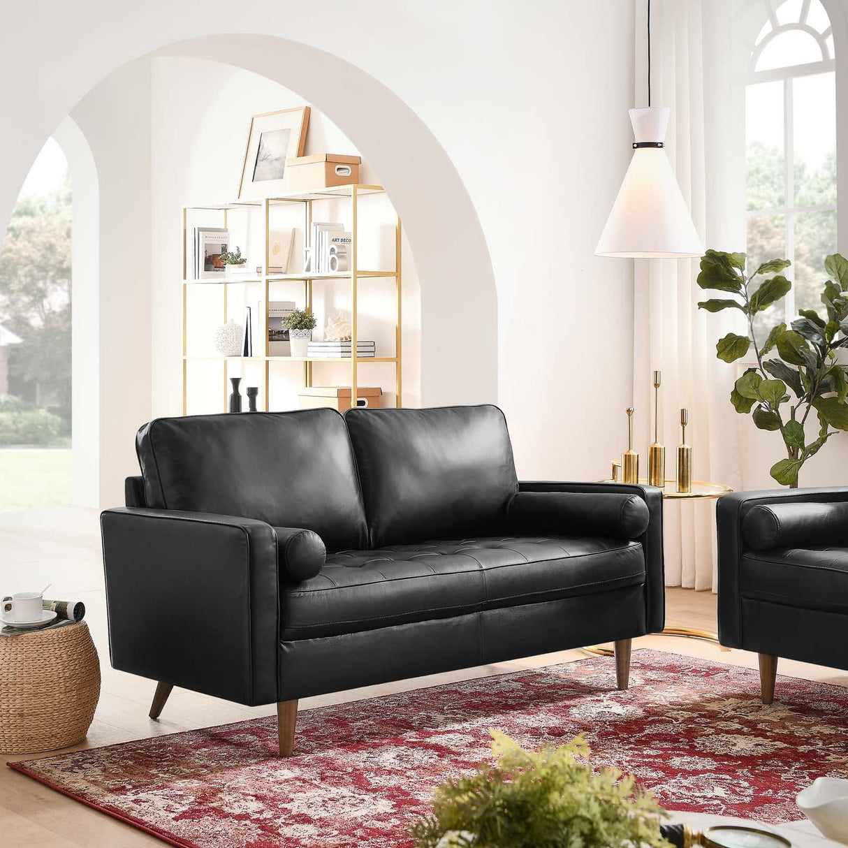 Modway EEI-5870-BLK Valour Leather Loveseat, Black Modway