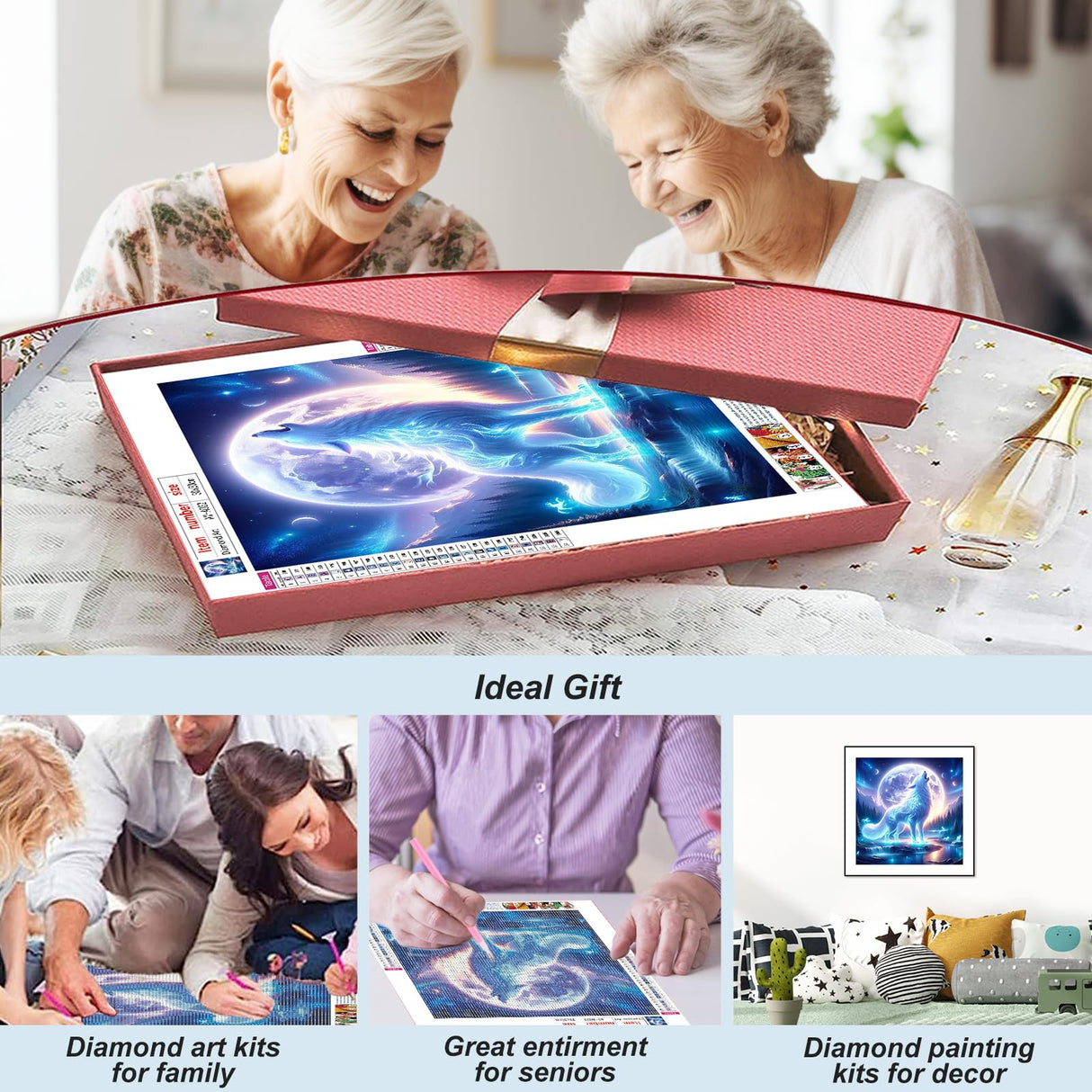 AMORARS Wolf Diamond Painting Kit for Adults, 5D Moon Wolf Diamond Art Beginners - DIY Full Diamond Dot Gem Art Paintings, Suitable Gifts, and Home Decoration Crafts,12x12Inch AMORARS