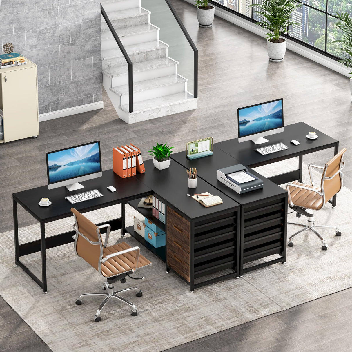 Tribesigns L Shaped Computer Desk with Storage Drawers, 59 inch Corner Desk with Shelves, Reversible L-Shaped Office Desk Study Writing Table Workstation for Home Office, Black Tribesigns