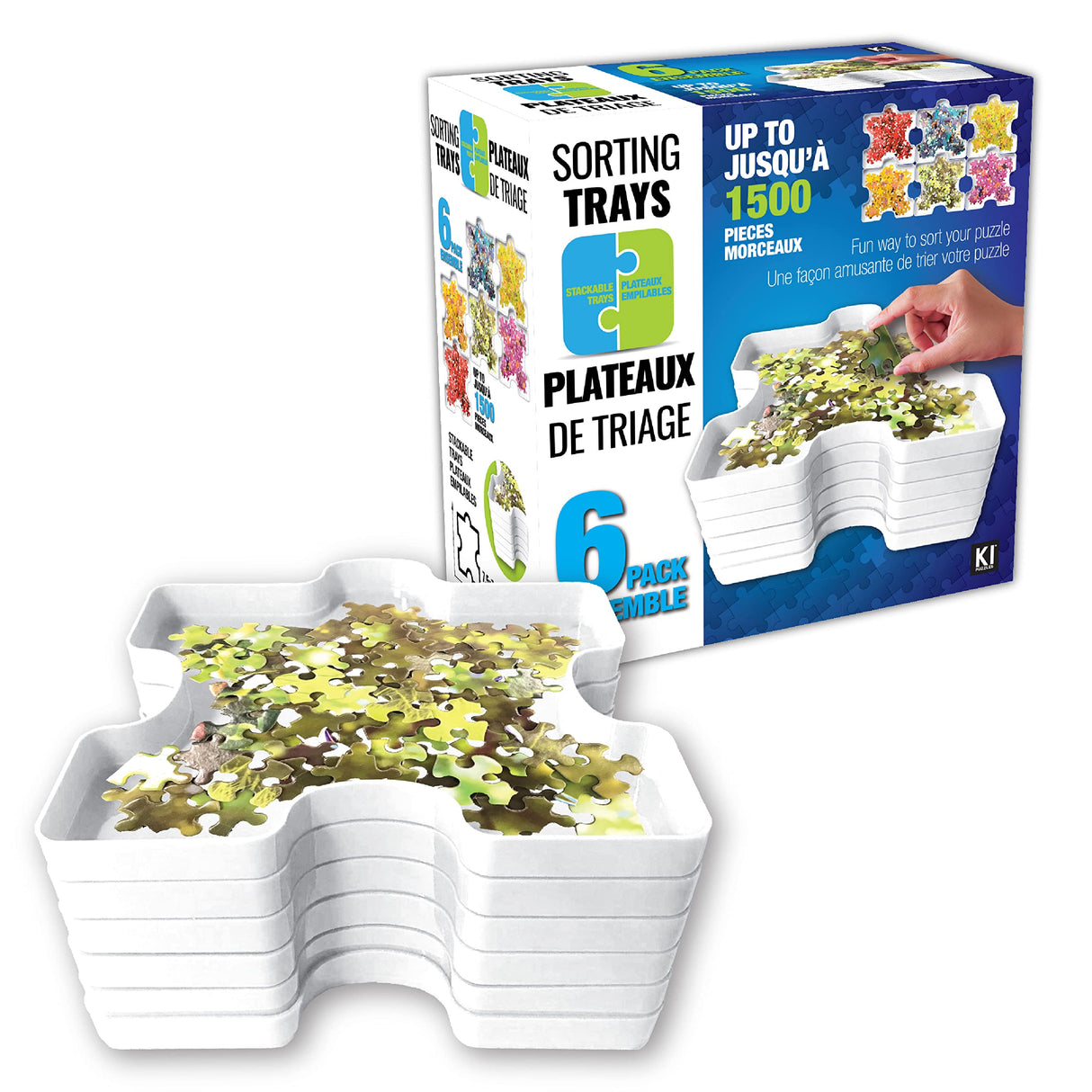 KI Puzzles Jigsaw Puzzle Sorting Trays. 6 Stackable Trays – Puzzle Storage - Holds up to 1500 Pieces KI Puzzles
