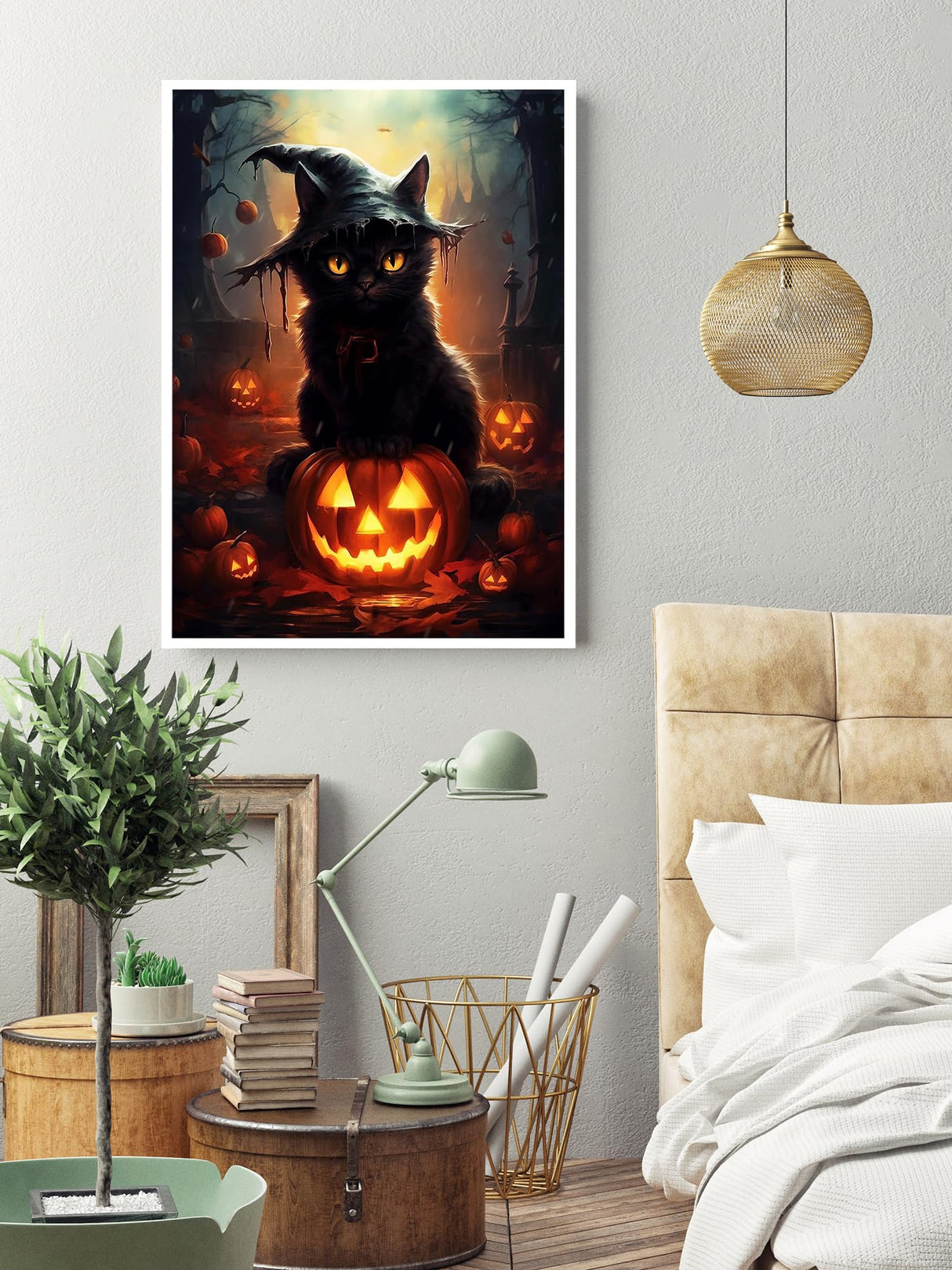 KINPLUB Halloween Cat Diamond Painting Kits for Adults, 5D Diamond Art Kits for Beginners, DIY Full Round Drill Paint by Diamonds Dots, Home Wall Decor 12 x 16 Inch KINPLUB