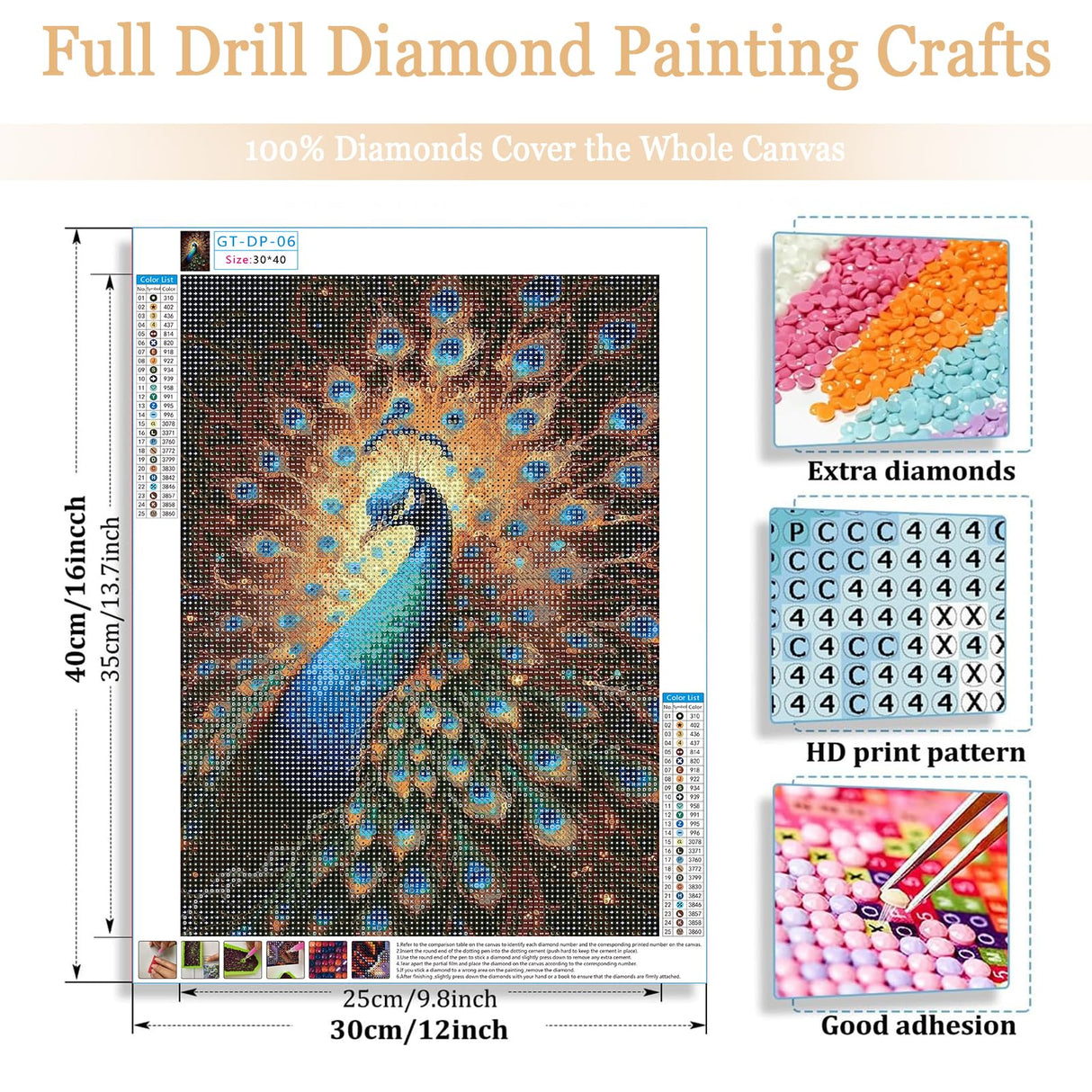 Gamteldot Diamond Art Kits for Adults Beginner - 5D DIY Peacock Diamond Art with Complete Tools,Full Drill Diamond Painting Diamond Dots Gem Art Craft for Home Wall Decor Gift-12x16in Gamteldot