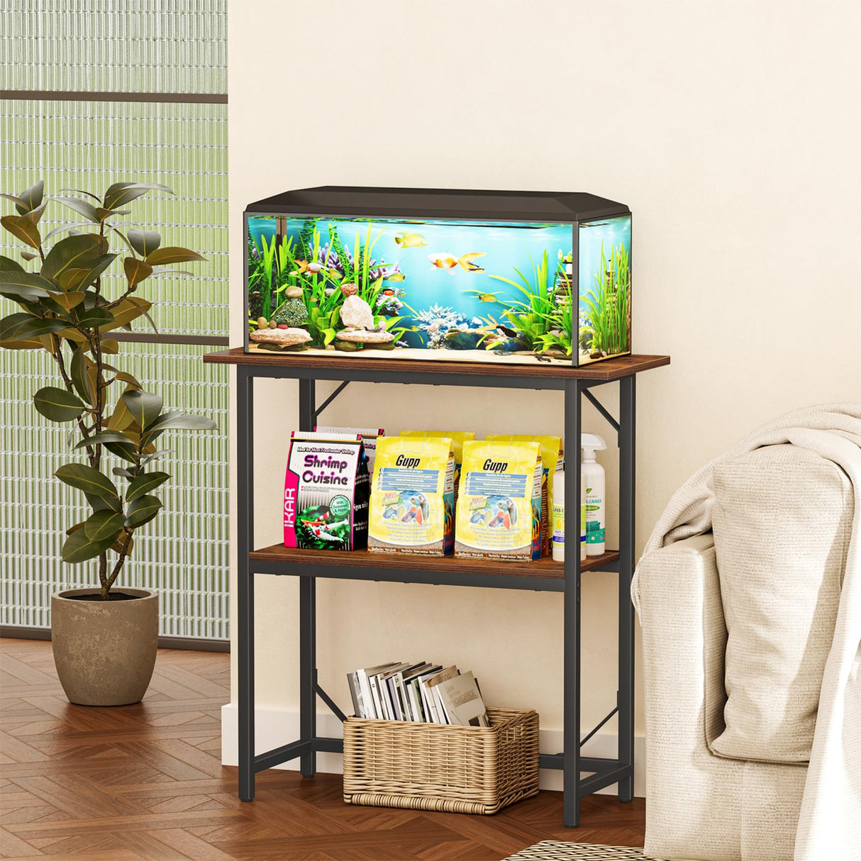 Snughome 10-30 Gallon Fish Tank Stand, Aquarium Stand 2-Tier Storage Shelves, Heavy Duty Terrarium Stand for Home Office Fish Tank Shelf, 30" L x 11.8" W x 30.7" H, Rustic Brown Snughome