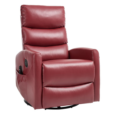 PELUMY Manual Recliner Chair with Heat & Vibration Massage, 360° Swivel Rocker Recliner with 155° Recline and Lumbar Heat, Compact Recliner for Living Room & Small Spaces (Breathable Leather, Red)